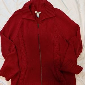 VTG Harold Cable Knit Sweater Womens Large Red Full Zip 100% Cotton.￼